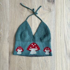 Green Mushroom Knit Crop Top